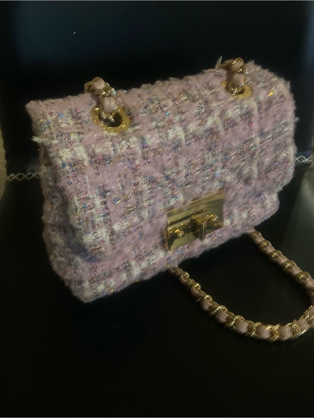 Aldo Pink Tweed Shoulder Bag with Gold Chain
